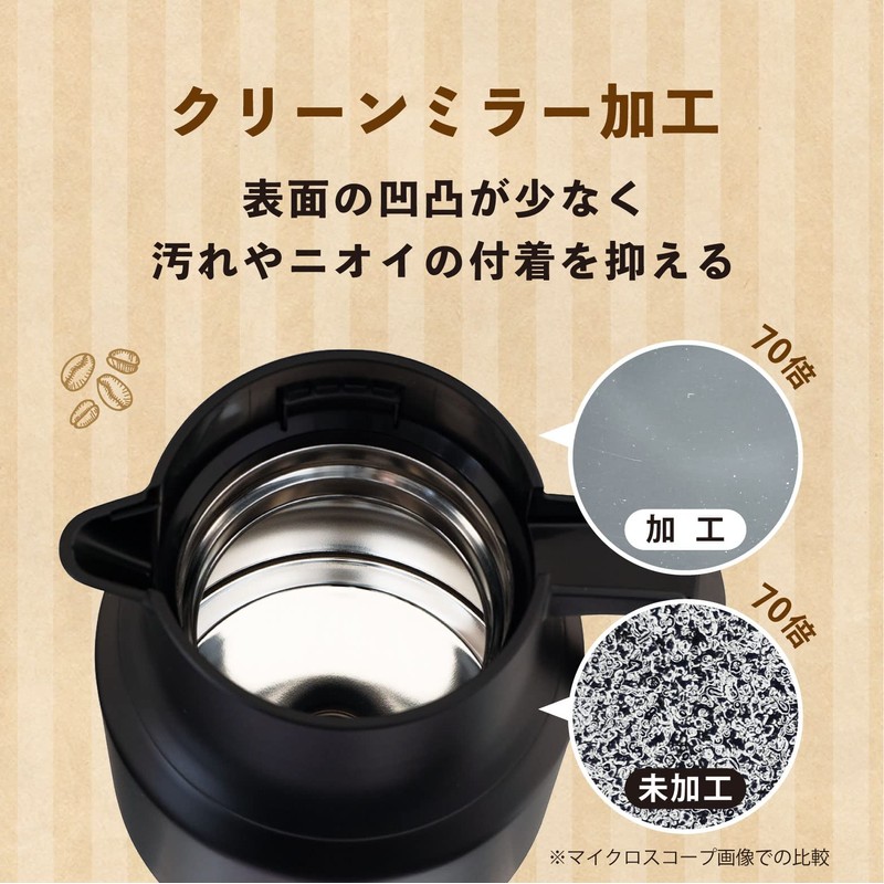 Atlas ACS-1005BK Coffee Server, Unbreakable, Thermal Pot, Thermos, Stainless Steel,
