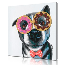 Dog with Glasses Wall Decor Donut Canvas Prints Wall Art for Room Decor Living Home Decoration 12"X12"
