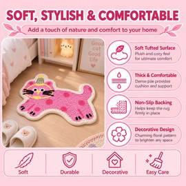 LSYESDLA Cute Pink Cat Tufted Bathroom Rug & Girly Bath Mat, 19.7"x27.6"