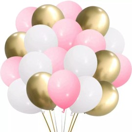 C-Spin 60x Metallic Gold Pink White Latex Balloons Boy Wild One Birthday Party Helium