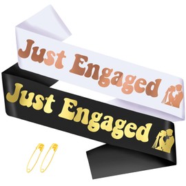 2 Pcs Just Engaged Sashes Set - Bride & Groom to Be Sashes for Engagement Party，Bachelorette Bachelor Party, Bridal Shower - White & Black Satin Decorations (Engagement Gifts)