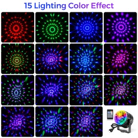Gobikey Disco Ball, 360° Rotating Music Controlled Disco Light, Party Light with Remote Control and 2 m Plug Cable, 15 Colours, RGBP Light Effects, Disco Ball for Home, Children, Birthday, Party,