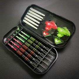 JEIINT 6 Pcs Professional Competition Darts Durable Steel Needle Tip Iron Barrels Aluminum Shaft Training Darts 12 Flights Red Green Two Colors One Set/Box 21g Each