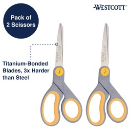 Westcott Westcott 13901 8-Inch Titanium Scissors For Office and Home, Yellow/Gray, 2 Pack
