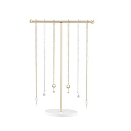 Justsoso Metal T-Bar Necklace Holder Stand, Necklace Hanging Display Stand, Tabletop Jewelry Organizer Stand for Necklace Bracelet Earring Display (Gold With Solid Acrylic Base)