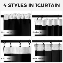 MRTREES Curtain Children's Room Curtains Black Blackout Curtains with Ruffle Tape Living Room Curtains Modern Set Blackout Curtain for Bedroom Kitchen Teenagers' Room Boys 245 x 140 cm (H x W) Set of