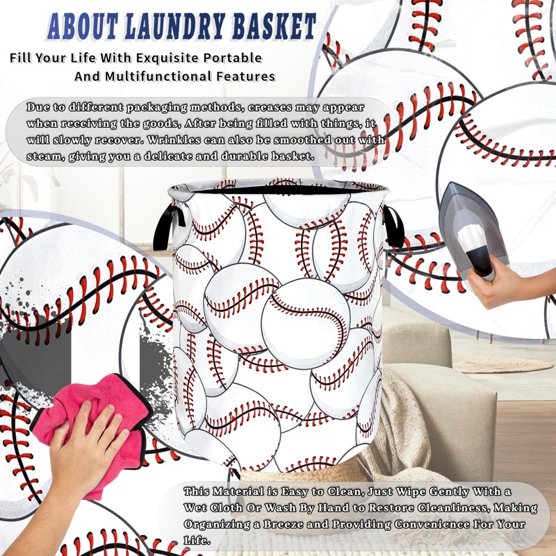 Personalize Baseball Laundry Basket Oxford Cloth Foldable Funny Laundry Hamper