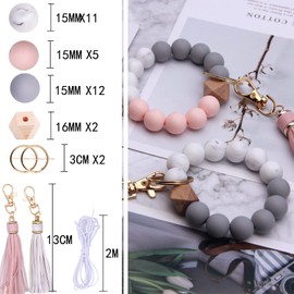 Mr.EV Silicone Beads for Keychain Making Silicone Beads 15mm Rubber Beads for Keychains Pink and White 15mm Silicone Beads Bulk with Tassel Kits for Christmas Keychain Making