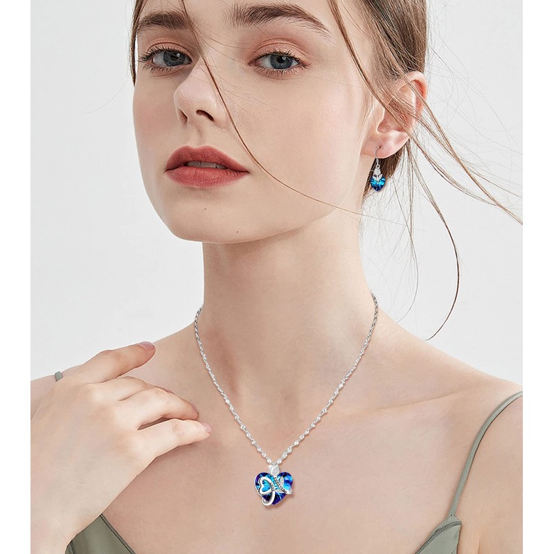 MICSAVI Crystal Necklace and Earrings Set Flower Rose Necklace with