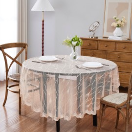 Warm Home Designs 70 Inch Round Tablecloth. Champagne Tablecloth Features Geometric Design. Lace Modern Tablecloth is Perfect as Holiday Tablecloth or Banquet Tablecloth. RIT Linen Round 70