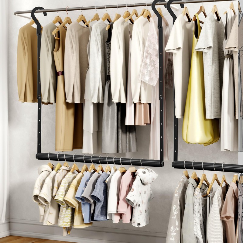 STORAGE MANIAC Adjustable Closet Rod Hanging Clothes Heavy Duty Closet