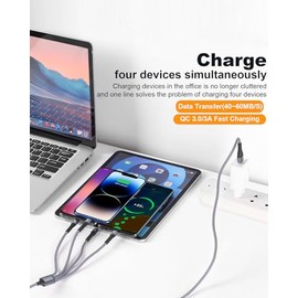 SIQIWO Cable multiUSB C de carga rápida, [paquete de 4 pies/2] QC 3.0 (3A), cable divisor USB C, cable de carga 4 en 1 con 4 puertos tipo C, para iPho