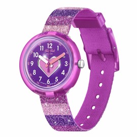 Flik Flak Unisex Kids Casual Pink Bio-sourced Quartz Watch Strippy Glitter