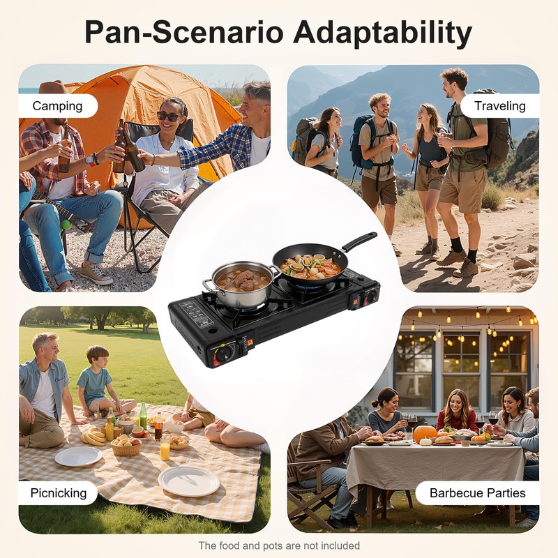 SNKOURIN 2 Burner Portable Butane Camping Stove, Dual Fuel Stove
