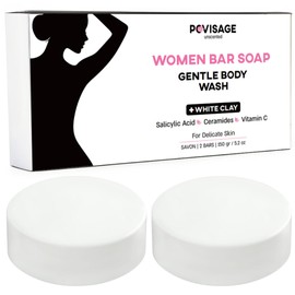 POVISAGE Unscented Body Bar Soap for Women with Oily Skin – White Clay, Salicylic Acid, Ceramides & Vitamin C for Gentle Cleansing – 2 Bars