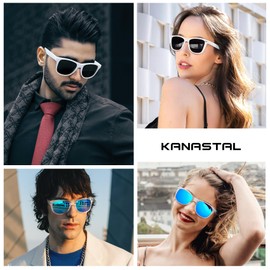 KANASTAL Sunglasses for Men Women Polarized Sunglasses Mens Womens Blue ande White Sun Glasses UV400 Protection Square Shades for Driving Fishing Beach Traveling