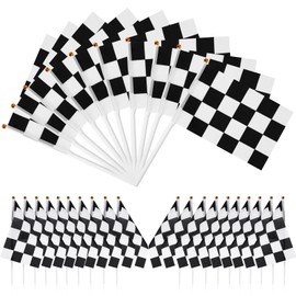 Mindsoft 30 Pcs Black and White Checkered Flag on Sticks 8" x 5.5" Mini Racing Flags Racing Hand Held Stick Flags for Car Theme Birthday Party Sport Events Table Decoration