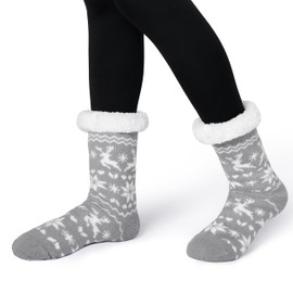 Giggling Getup Fuzzy Christmas Slipper Socks for Women, Non Slip Warm Soft Crew Socks for Home, Christmas Party Gifts for Women