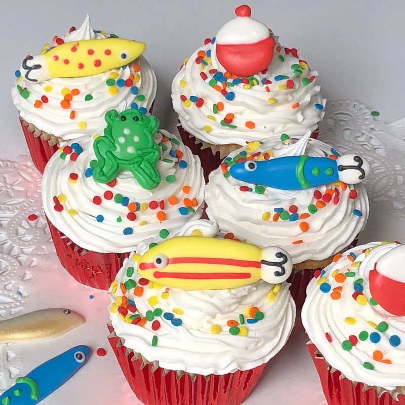 Fishing Lures Accessory Pack- 12 pcs Edible Icing Cupcake Decoration