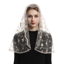 Mantveil Catholic Church Mantilla Veil Religious Christian Mass Veil Spanish Chapel Lace Veil for Women (Apricot)