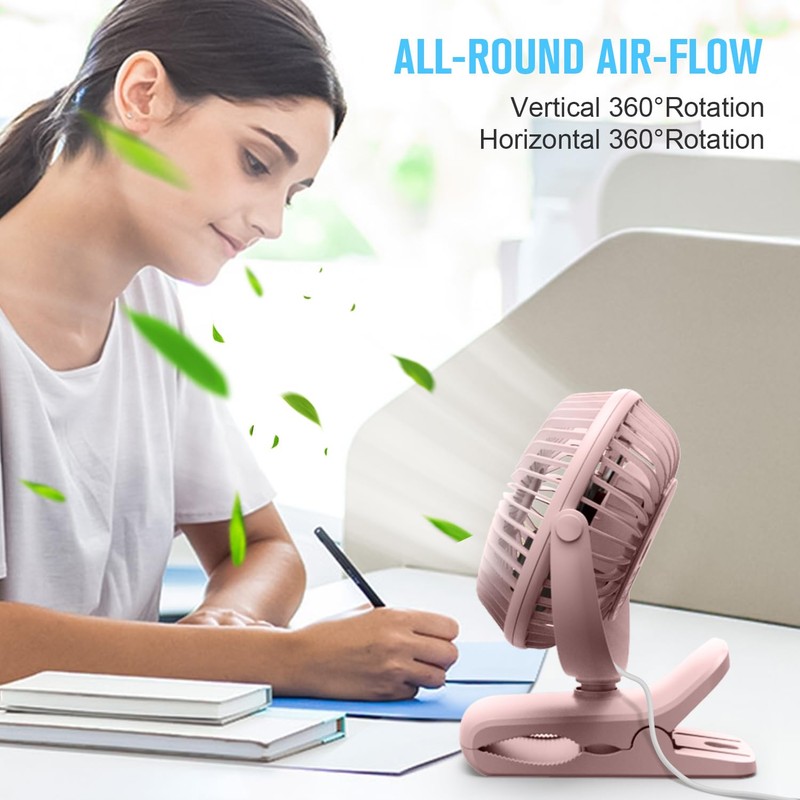 BESKAR Small Clip on Fan, 3 Speeds USB Fans with