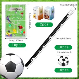 AIZHAZHA 2 Pencil Sharpeners with Container, Children's Football Party Bags, 10 Football Pencils, 10 Football Erasers, 10 Pinball Game, Football Playing Field for School, Office, Children's Birthday