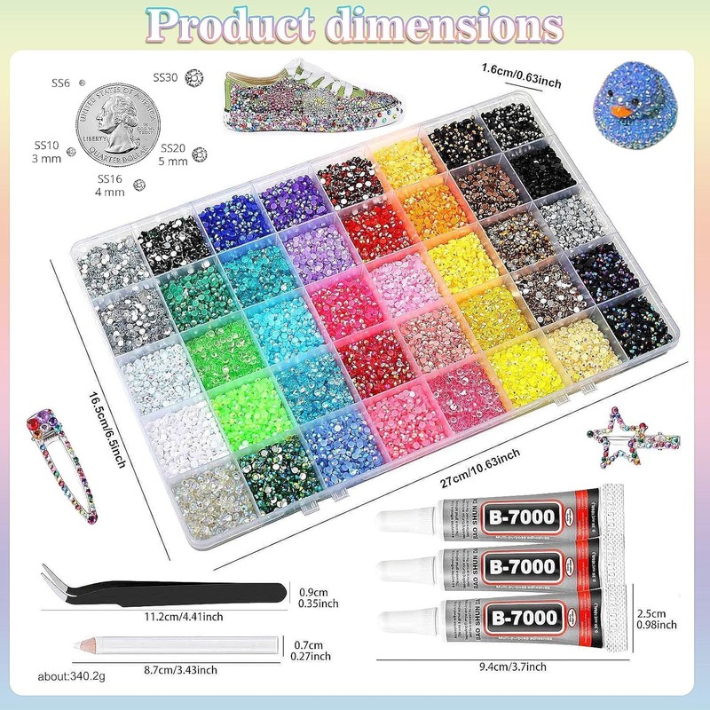 40000Pcs 40 Colors 3mm Resin Jelly Rhinestones Kit with 3pcs