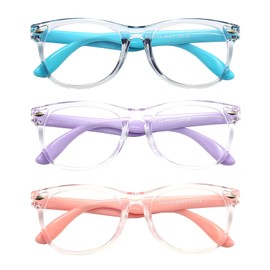 FANNYGO 3 Pack kids Blue Light Blocking Glasses for girls boys Computer Blue Light Blocking Glasses For Age 3-9 (Light blue + Light purple + Light pink)