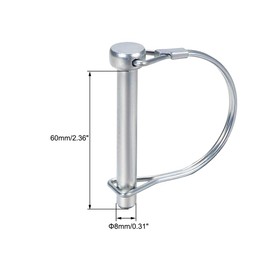 sourcing map Shaft Locking Pin - 8mm x 60mm Coupler Pin for Farm Trailers Wagons Lawn Garden in Arch Round