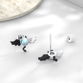 Angel and Devil Stud Earrings, 925 Sterling Silver Moonstone Stud Earrings, Jewellery, Hypoallergenic Earrings, Moonstone Earrings, Christmas, for Girls and Women, Silver
