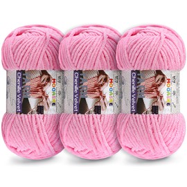 3 * 100g Chunky Yarn for Crocheting and Knitting - Easy to Use Plush Chenille Super Bulky Yarn 393yds - Ultra Soft Velvet Baby Blanket Yarn for Beginners & Amigurumi Projects, Deep Pink