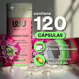 Wu Nutrition® Andrés Plus | Myo + D-chiro Inositol 40:1 | Balance Femenino | Suplemento Premium | Ingredientes 100% Naturales | 120 Cápsulas | 3 Meses De Consumo | Sin Sabor