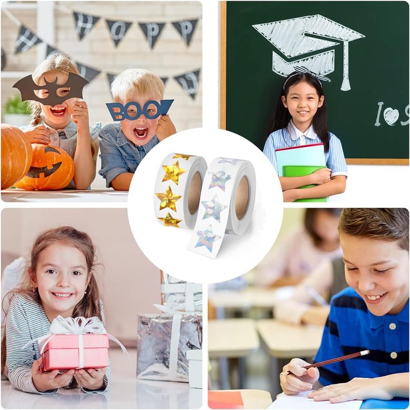 Star Stickers, 2 Rolls, 1000 Sheets, Reward Stickers, Star Seals,