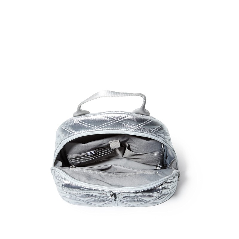 Baggallini Damen Umwandelbarer Neapel wandelbarer Rucksack, Silber-metallische Steppdecke, Einheitsgröße