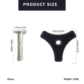 Peysaitr 3pcs Lawn Mower Handle Wing Nuts and Bolts, Angle Knob Handle Screw Kit, Outdoor Power Tool Replacement Parts for Most Lawnmower Handle Parts Garden Tools (Black)