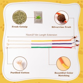 Rislobx 4Pcs Cat Catnip Rope Toys, Interactive Cat Catnip with Silvervine Fruit for Cats, Cat Toys for Indoor Cats, Safe Teeth Cleaning Chew Cat Toy