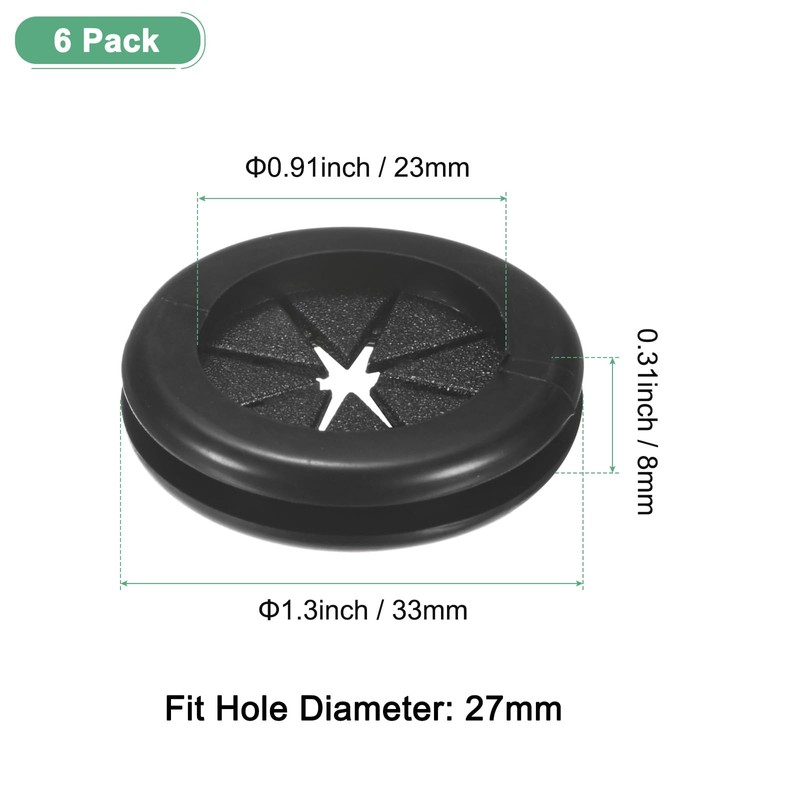 M METERXITY 6-Pack Rubber Grommets for Wiring 27mm Desk Grommet