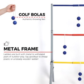 JST GAMEZ Metal Frame Ladder Ball Game Set - Portable Outdoor Games Ladder Toss with Scorekeeper - Includes 6 Bolas and Carry Case