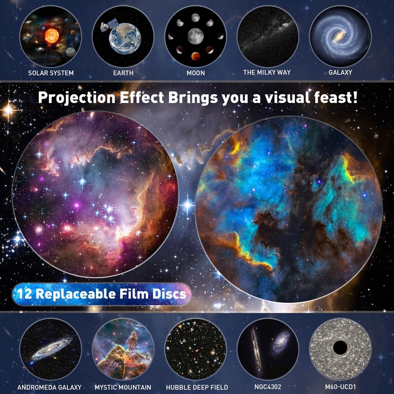 Mexllex Galaxy Projector Light with 12 Film Discs, Planetarium Star