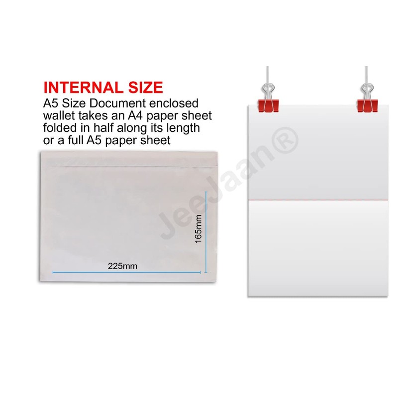 JeeJaan® 100 Pcs of Plain Document Enclosed Wallets A5-225 x
