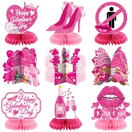 Galentines Day Honeycomb Centerpieces – Pack of 9, 3D Pink Table Decorations for Valentine's Day Party, Table Decor & Centerpieces for Valentine's Day Celebration
