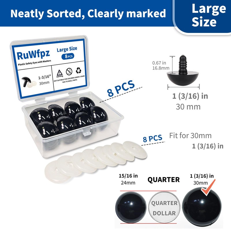 RuWfpz Large Safety Eyes for Crocheting Amigurumi 30mm 1-3/16" -