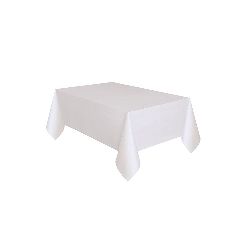 White Solid Rectangular Plastic Table Cover (54" x 108") 1