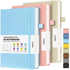 Dotted Journal Notebook 3 Pack, A5 Hardcover Notebook with 120gsm Thick Dotted Paper, Leather Journals for Women, Men, Dot Grid Notebook Journal for Writing, Notebooks for Work, School, 5.75" × 8.38"