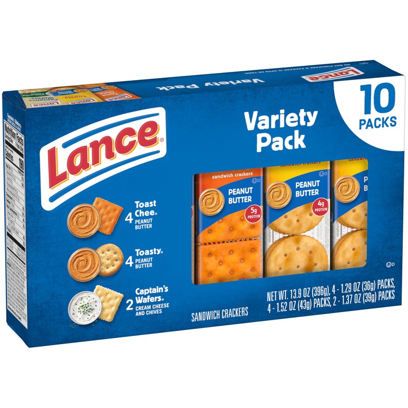 Lance Sandwich Crackers, Variety Pack, 3 Flavors, 10 Individually Wrapped