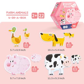 TOI Large Piece Toddler Puzzles for 2-4 Years Old, 4 Packs Beginner Puzzles for Toddlers, Kids Big Shape Preschool Learning Puzzle for Boys Girls Gift, Farm Animals