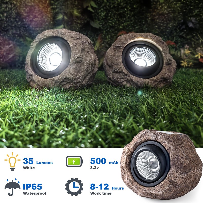 VISFLAIR 2 Pack Solar Rock Lights, Outdoor Decorative Garden Spotlights