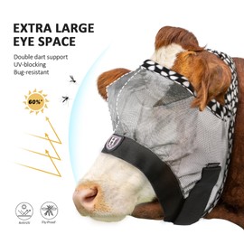 Harrison Howard Cattle Livestock Fly Mask Breathable Mesh Padded Edging with Fun Patterns Large Spacing Forelock Opening Design Adjustable Fit for Cattle Light Grey