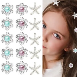 DWFEYOI 15 Stück weiße Mini Blumen Haarspangen mit Strass,Süße Mini-Haarspange mit Strasssteinen und Perlen für Damen, Braut-Haarspangen für Mädchen, Hochzeit, Haarschmuck (3 Muster)