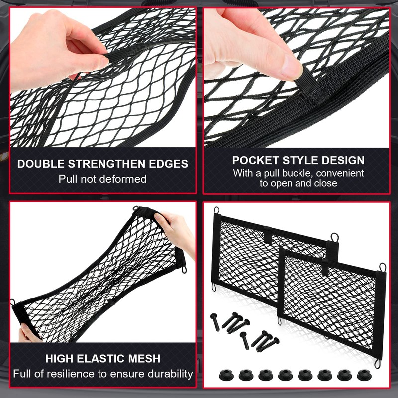 Tuanse 4 Pcs Stretchable Small Cargo Net Pocket Storage Mesh